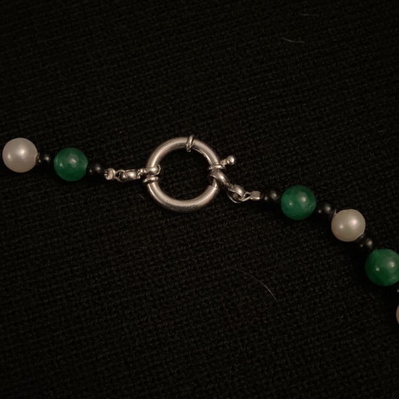 Black Onyx Pendant, Pearl, Jade and Onyx Necklace - Picture 9 of 11